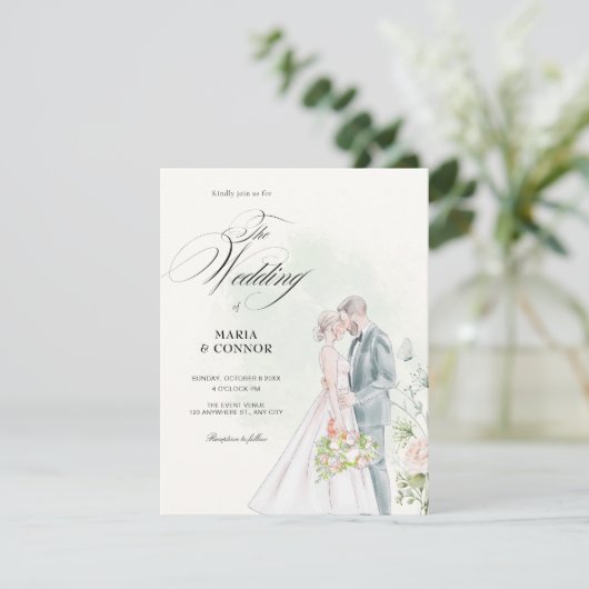 Bruid en bruidegom waterverf kaart (Staand voorkant)