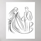 "Bruid en bruidegom Wedding Line Art Zwart-wit Poster (Voorkant)