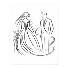 "Bruid en bruidegom Wedding Line Art Zwart-wit