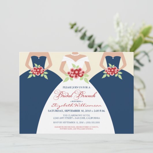 Bruid en bruidsmeisjes Bruids Brunch Uitnodigen (m Kaart (Staand voorkant)