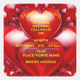 BRUID EN BRUIGOM Rood Liefdeshartjes Vierkante Sticker