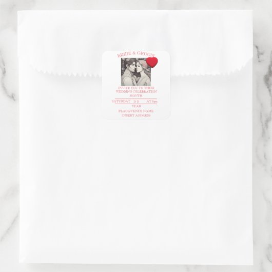 BRUID EN BRUIGOM VIERKANTE STICKER (Tas)