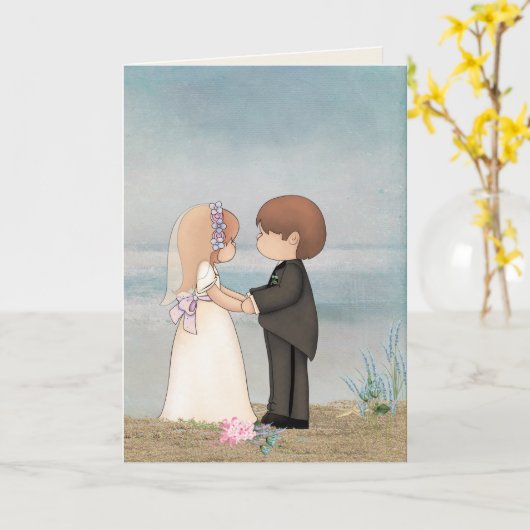 bruid en bruin op het strand kaart (Gele Bloem)