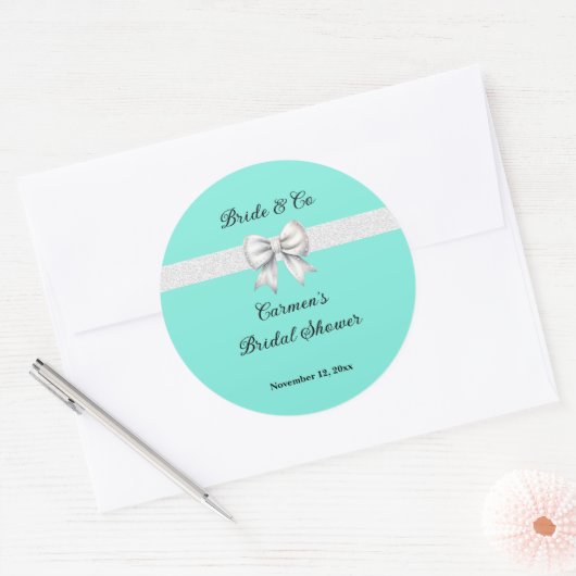 Bruid en Co. White Glitter Bow Vrijgezellenfeest Ronde Sticker (Envelop)