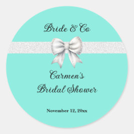 Bruid en Co. Witte Glitter Boog Bruiloft Feest Ronde Sticker