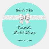 Bruid en Co. Witte Glitter Boog Bruiloftsfeest Ronde Sticker (Voorkant)