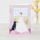 Bruid en haar Zwarte Labrador Schilderij Kaart (Gele Bloem)