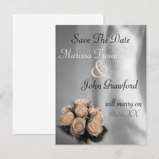 Bruid en Rozen Save The Date Aankondiging Ansichtk (Voorkant / Achterkant)