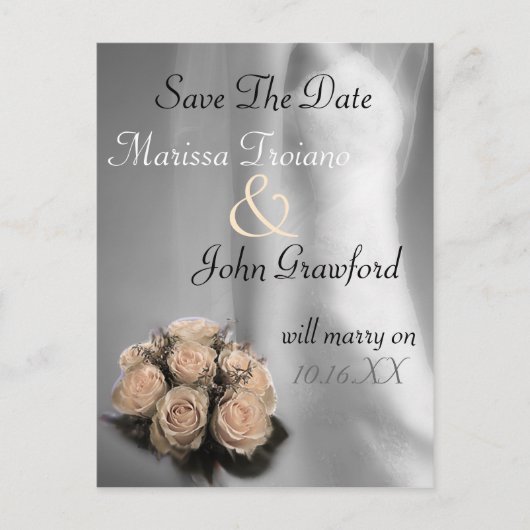Bruid en Rozen Save The Date Aankondiging Ansichtk (Voorkant)
