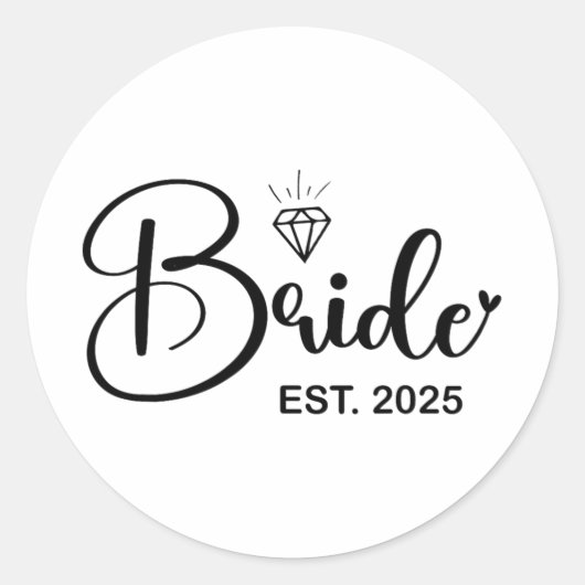 Bruid Est. 2025 Getrouwd Bruidsfeest Bache Ronde Sticker (Voorkant)