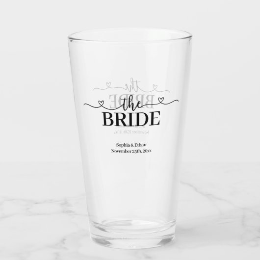 Bruid Fancy Script met Harten Bruiloft Glas (Achterkant)