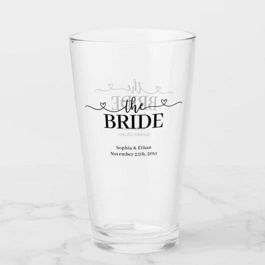 Bruid Fancy Script met Harten Bruiloft Glas (Voorkant)