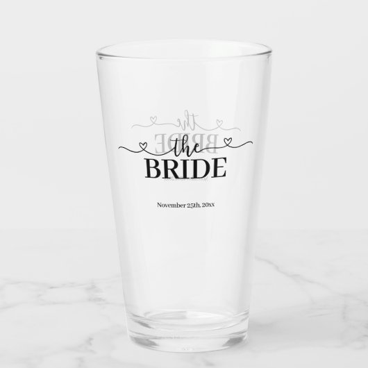 Bruid Fancy Script met Harten Bruiloft Glas (Achterkant)