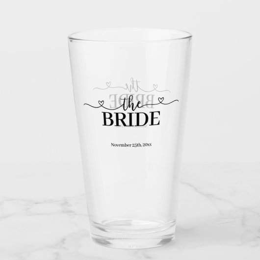 Bruid Fancy Script met Harten Bruiloft Glas (Voorkant)
