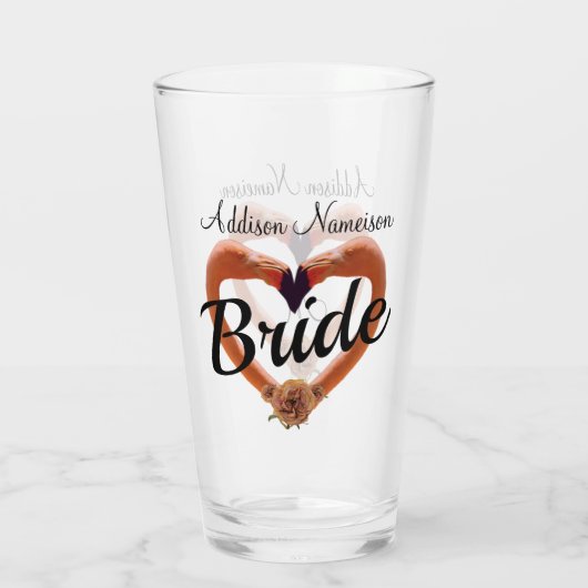Bruid Flamingo Wedding Heart Glas (Achterkant)