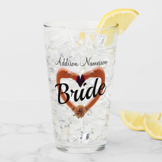 Bruid Flamingo Wedding Heart Glas (Achterkant ijs)