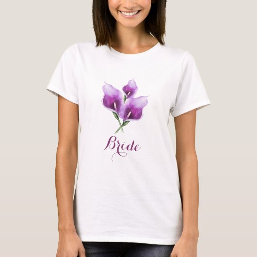 Bruid Floral Paarse Calla Lily bruiloft T-shirt (Voorkant)