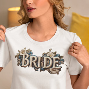 Bruid Geborduurd Nep Patch Bloemig Tri-Blend Shirt