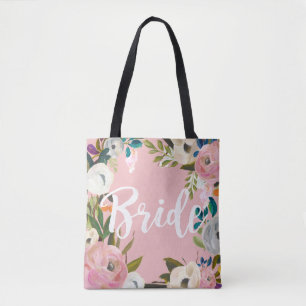 Bruid geborsteld Bloemen Trouwfeest Roze Tote Bag