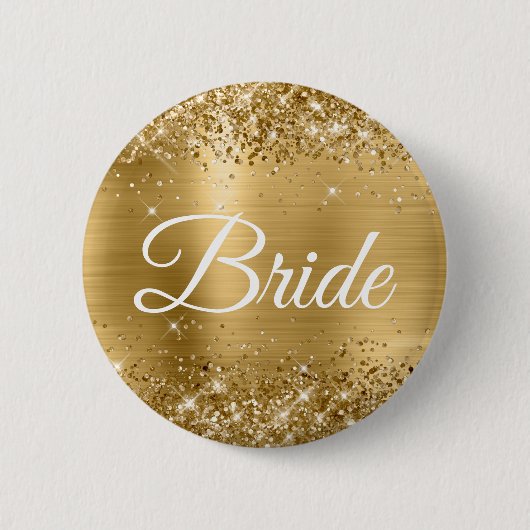 bruid-glittergoudfolie ronde button 5,7 cm (Voorkant)
