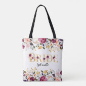 Bruid Goud Bourgondi Roze Bloemige Trouw Tote Bag (Achterkant)