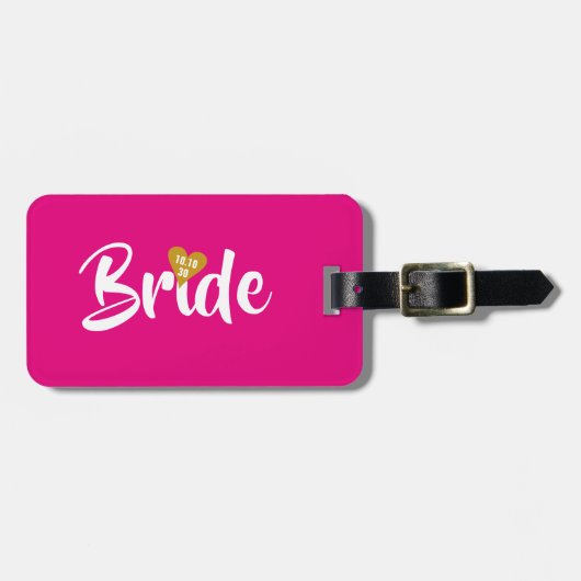 Bruid Goud Datum Hart Gepersonaliseerd Bagagelabel (Voorkant horizontaal)