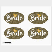 Bruid Goud Datum Hart Glitters Gepersonaliseerd Ovale Sticker (Vel)