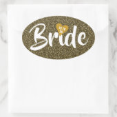 Bruid Goud Datum Hart Glitters Gepersonaliseerd Ovale Sticker (Tas)