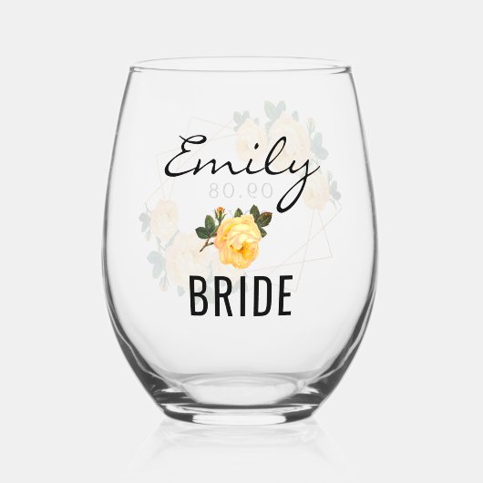 Bruid Goud Glitter Geometrisch Sinaasappel Bloemen Wijnglas Zonder Voet (Voorkant)