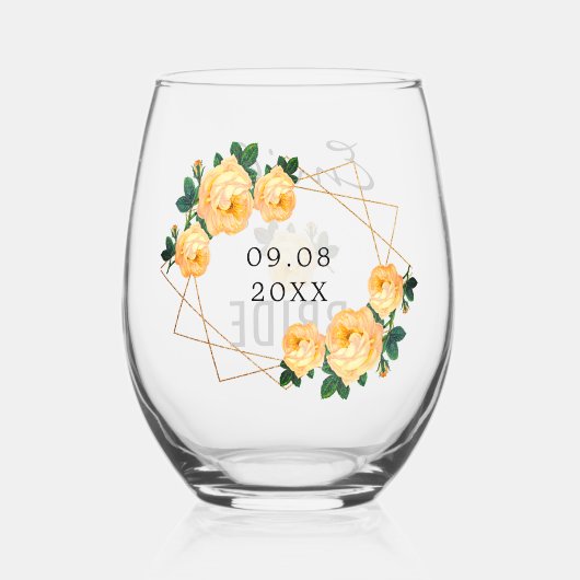Bruid Goud Glitter Geometrisch Sinaasappel Bloemen Wijnglas Zonder Voet (Achterkant)