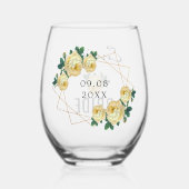 Bruid Goud Glitter Geometrische Geel Bloemen Bruil Wijnglas Zonder Voet (Achterkant)