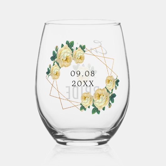 Bruid Goud Glitter Geometrische Geel Bloemen Bruil Wijnglas Zonder Voet (Achterkant)