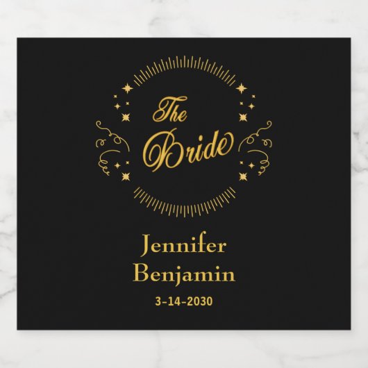 Bruid Goud Zwart Bruiloft Elegant Klassiek Bier Etiket (Enkel label)