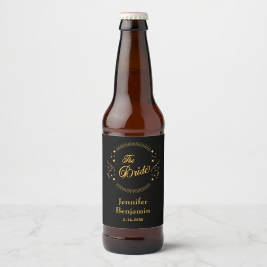 Bruid Goud Zwart Bruiloft Elegant Klassiek Bier Etiket (Voorkant)