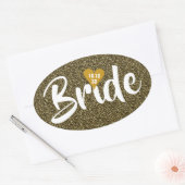 Bruid Gouden Datum Hart Glitter Persoonlijk Ovale Sticker (Envelop)