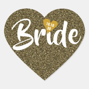 Bruid Gouden Datum Hart Glitter Persoonlijk Sticker