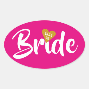 Bruid Gouden Datum Hart Persoonlijk Ovale Sticker