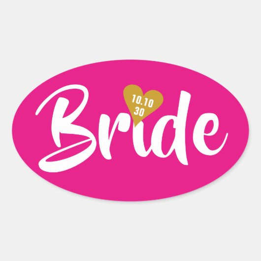 Bruid Gouden Datum Hart Persoonlijk Ovale Sticker (Voorkant)