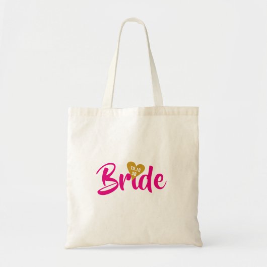 Bruid Gouden Datum Hart Persoonlijk Tote Bag (Voorkant)