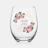 Bruid Gouden Glitter Geo Roze Bloemen Bruiloft Wijnglas Zonder Voet (Achterkant)