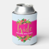 Bruid-gouden tekst, bloemboeket op heet roze & bla blikjeskoeler (Blikje Voorkant)