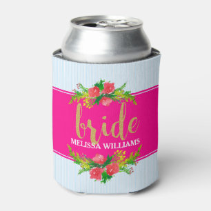 Bruid-gouden tekst, bloemboeket op heet roze & bla blikjeskoeler