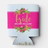 Bruid-gouden tekst, bloemboeket op heet roze & bla blikjeskoeler (Achterkant)