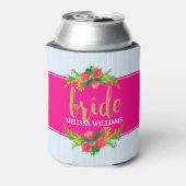 Bruid-gouden tekst, bloemboeket op heet roze & bla blikjeskoeler (Blikje Achterkant)