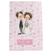 Bruid Groom Cartoon Gift Bag Waterverf Funny Medium Cadeauzakje (Achterkant)
