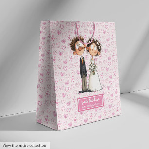 Bruid Groom Cartoon Gift Bag Waterverf Funny Medium Cadeauzakje