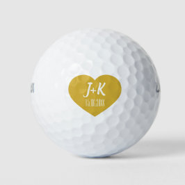 Bruid Groom Monogram Gouden Hart Golf Ballen