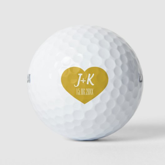 Bruid Groom Monogram Gouden Hart Golf Ballen (Voorkant)