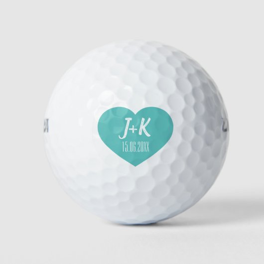 Bruid Groom Monogram Turquoise Hart Golf Ballen (Voorkant)