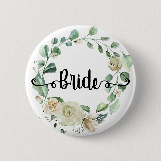 Bruid Handlettering chic calligrafie rozenkrans Ronde Button 5,7 Cm (Voorkant)